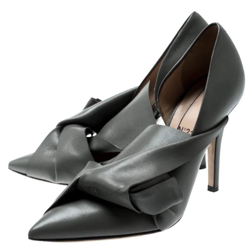 N21 N°21 Grey Leather Tundra Knotted Pointed Toe D'orsay Pumps Size 36 Women N21 N°21 Grey Leather Tundra Knotted Pointed Toe D'orsay Pumps Size 36 Women -N21shop luxury women n21 used shoes p197632 007