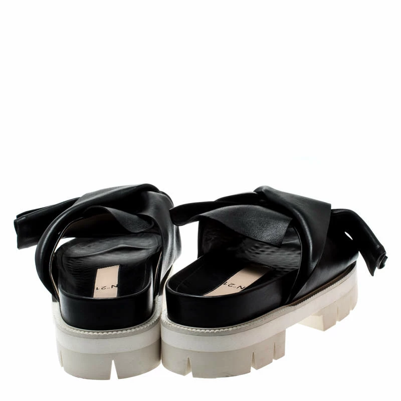 N21 Black Leather Bow Platform Slides Size 39 Women Sandals N21 Black Leather Bow Platform Slides Size 39 Women Sandals -N21shop luxury women n21 used shoes p198336 002