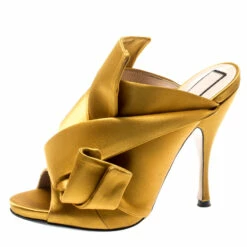 N21 N°21 Mustard Yellow Satin Ronny Pleated Mules Size 37.5 Women Sandals