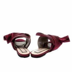 N21 Burgundy Satin Knot Flat Mules Size 37.5 Women Sandals -N21shop luxury women n21 used shoes p201816 004