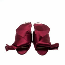 N21 Burgundy Satin Knot Flat Mules Size 37.5 Women Sandals -N21shop luxury women n21 used shoes p201816 005