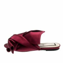 N21 Burgundy Satin Knot Flat Mules Size 37.5 Women Sandals -N21shop luxury women n21 used shoes p201816 007