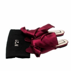 N21 Burgundy Satin Knot Flat Mules Size 37.5 Women Sandals -N21shop luxury women n21 used shoes p201816 009
