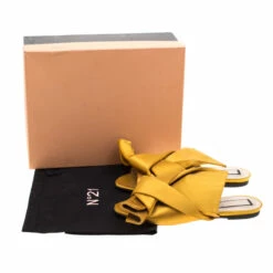 N21 Yellow Satin Knot Flat Mules Size 38 Women Sandals -N21shop luxury women n21 used shoes p208784 009