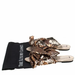 N21 Metallic Bronze Sequin Knotted Flat Slides Size 39 Women Flats -N21shop luxury women n21 used shoes p218425 1565704267 006