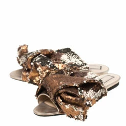 N21 Metallic Bronze Sequin Knotted Flat Slides Size 39 Women Flats -N21shop luxury women n21 used shoes p218425 1565704269 005