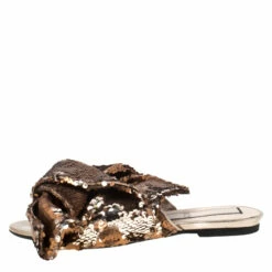 N21 Metallic Bronze Sequin Knotted Flat Slides Size 39 Women Flats -N21shop luxury women n21 used shoes p218425 1565704271 006