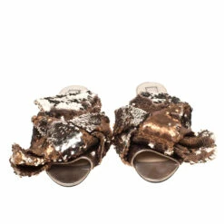 N21 Metallic Bronze Sequin Knotted Flat Slides Size 39 Women Flats -N21shop luxury women n21 used shoes p218425 1565704274 006