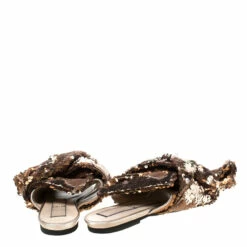 N21 Metallic Bronze Sequin Knotted Flat Slides Size 39 Women Flats -N21shop luxury women n21 used shoes p218425 1565704275 007