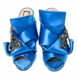N21 N°21 Blue Embellished Satin Knot Mules Sandals Size 36 Women -N21shop luxury women n21 used shoes p224048 004