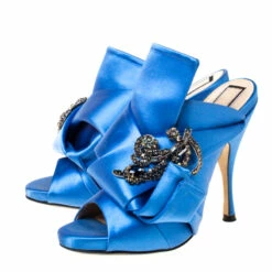 N21 N°21 Blue Embellished Satin Knot Mules Sandals Size 36 Women -N21shop luxury women n21 used shoes p224048 008
