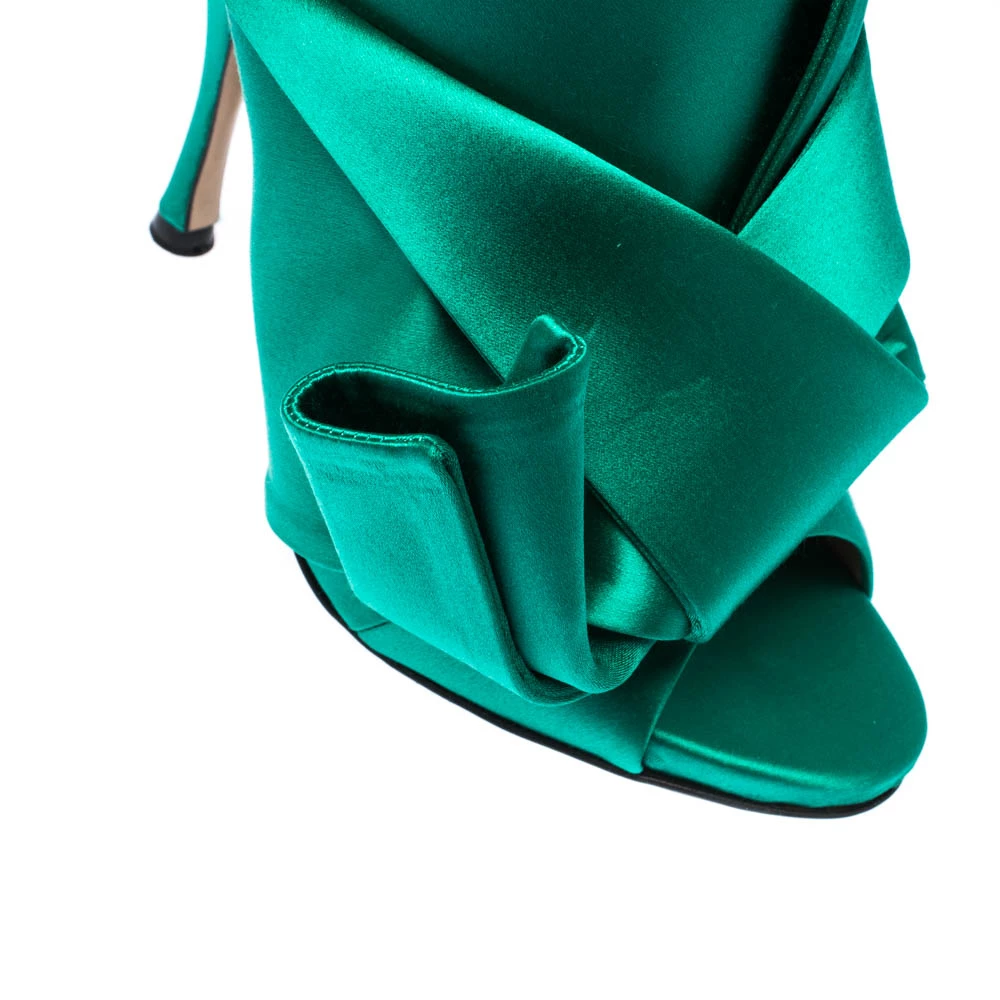N21 Emerald Green Satin Raso Knot Peep Toe Mules Size 37 Women Sandals N21 Emerald Green Satin Raso Knot Peep Toe Mules Size 37 Women Sandals -N21shop luxury women n21 used shoes p224170 003