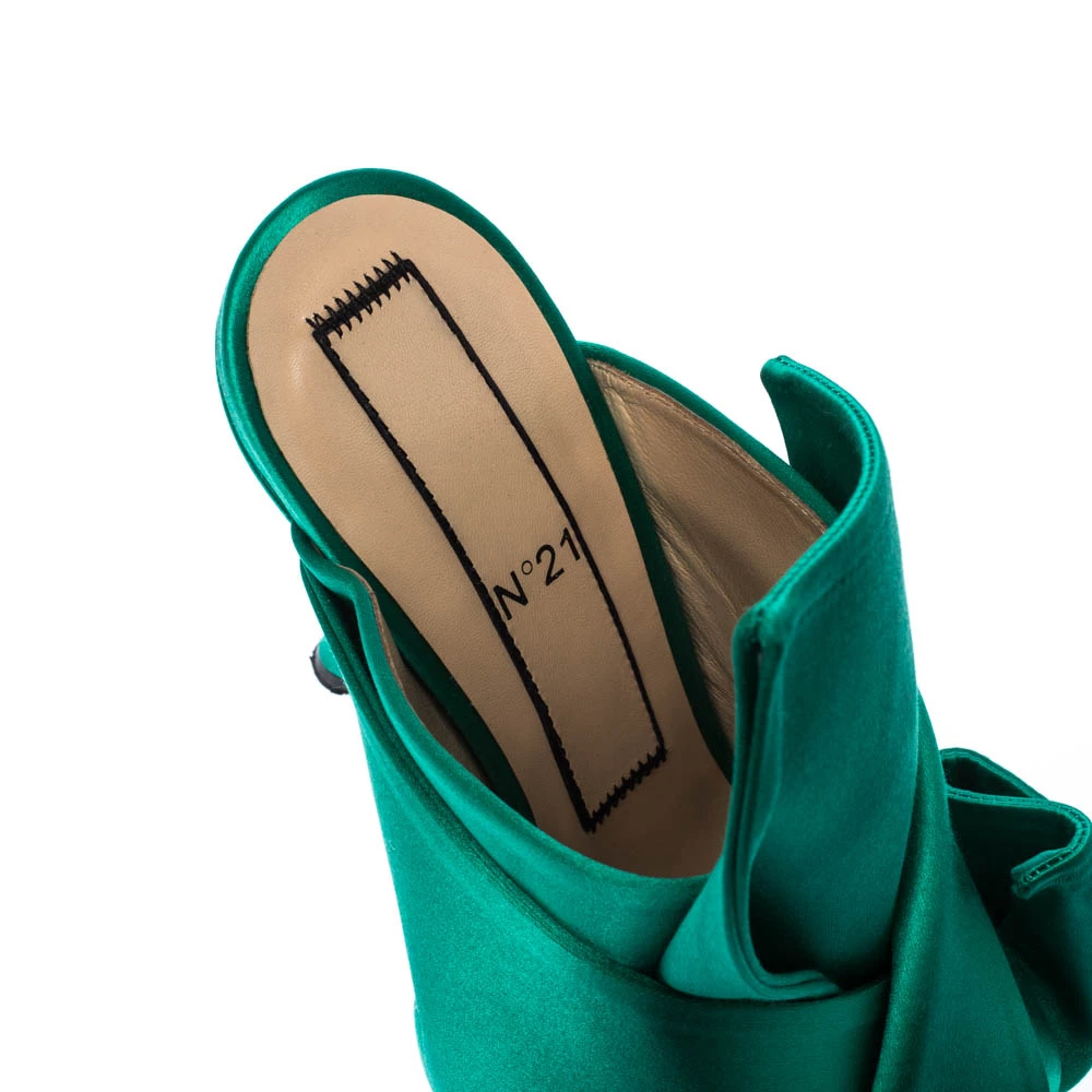 N21 Emerald Green Satin Raso Knot Peep Toe Mules Size 37 Women Sandals N21 Emerald Green Satin Raso Knot Peep Toe Mules Size 37 Women Sandals -N21shop luxury women n21 used shoes p224170 004