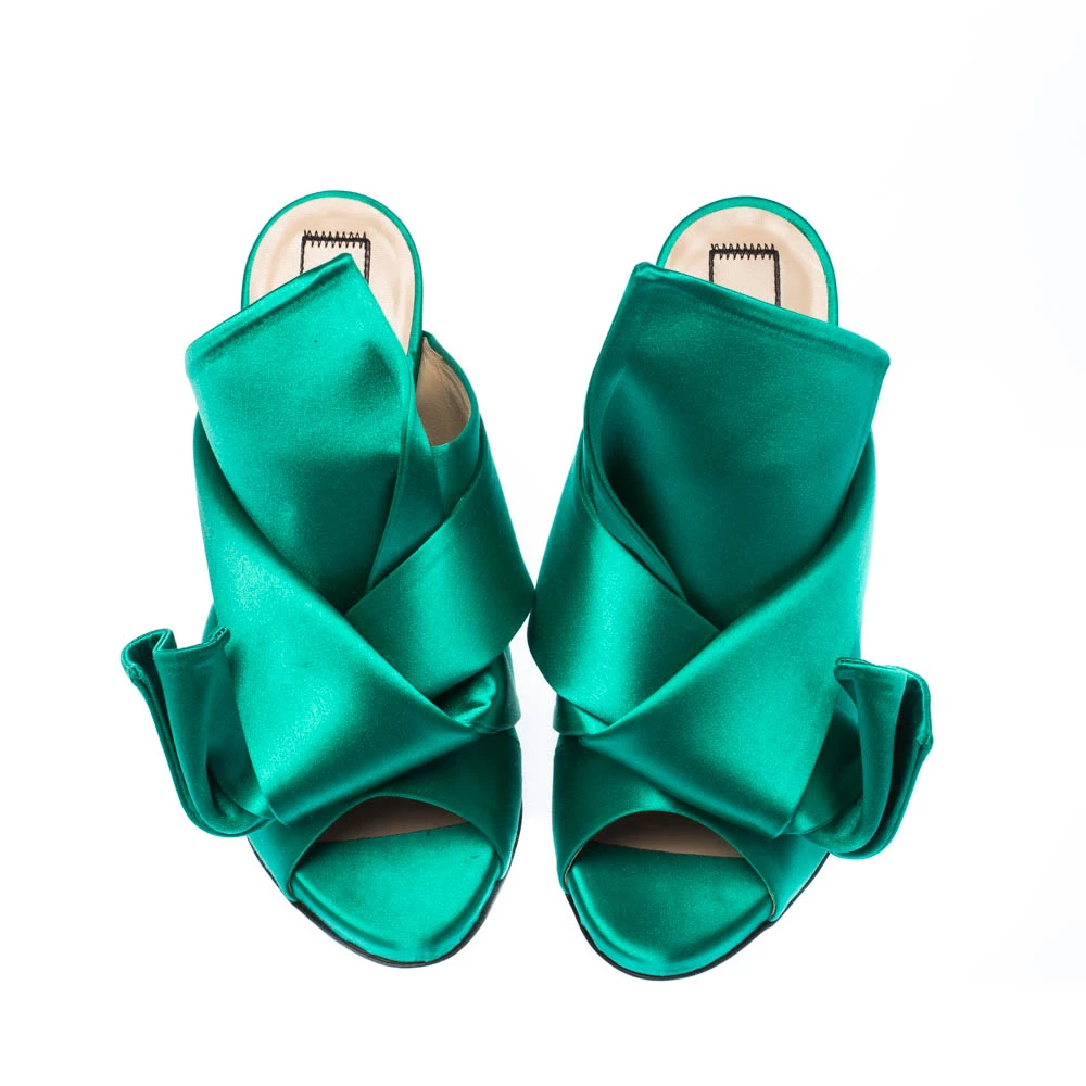 N21 Emerald Green Satin Raso Knot Peep Toe Mules Size 37 Women Sandals N21 Emerald Green Satin Raso Knot Peep Toe Mules Size 37 Women Sandals -N21shop luxury women n21 used shoes p224170 007