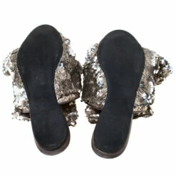 N21 Silver Sequins Knotted Flat Slides Size 38 Women Flats -N21shop luxury women n21 used shoes p224534 002