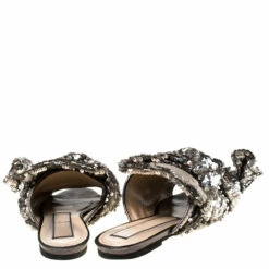 N21 Silver Sequins Knotted Flat Slides Size 38 Women Flats -N21shop luxury women n21 used shoes p224534 003