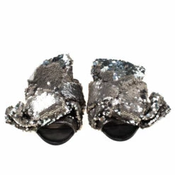N21 Silver Sequins Knotted Flat Slides Size 38 Women Flats -N21shop luxury women n21 used shoes p224534 004