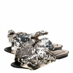 N21 Silver Sequins Knotted Flat Slides Size 38 Women Flats -N21shop luxury women n21 used shoes p224534 008