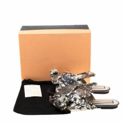 N21 Silver Sequins Knotted Flat Slides Size 38 Women Flats -N21shop luxury women n21 used shoes p224534 009
