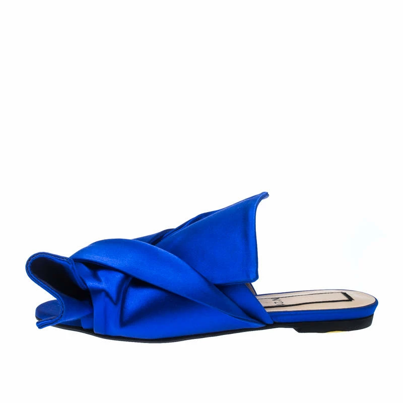 N21 Royal Blue Satin Knot Flat Mules Size 37 Women Flats N21 Royal Blue Satin Knot Flat Mules Size 37 Women Flats -N21shop luxury women n21 used shoes p233536 005