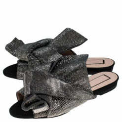N21 N°21 Metallic Grey Leather Crystal Embellished Bow Flat Mules Size 36 Women Flats 5 N21 N°21 Metallic Grey Leather Crystal Embellished Bow Flat Mules Size 36 Women Flats -N21shop luxury women n21 used shoes p239233 001
