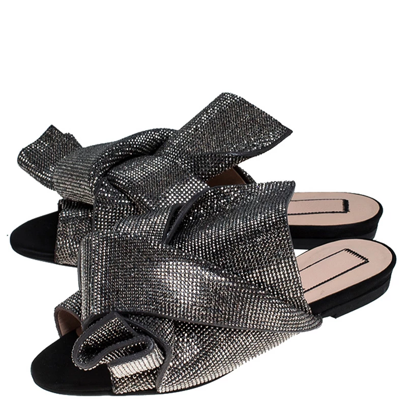 N21 N°21 Metallic Grey Leather Crystal Embellished Bow Flat Mules Size 36 Women Flats N21 N°21 Metallic Grey Leather Crystal Embellished Bow Flat Mules Size 36 Women Flats -N21shop luxury women n21 used shoes p239233 001