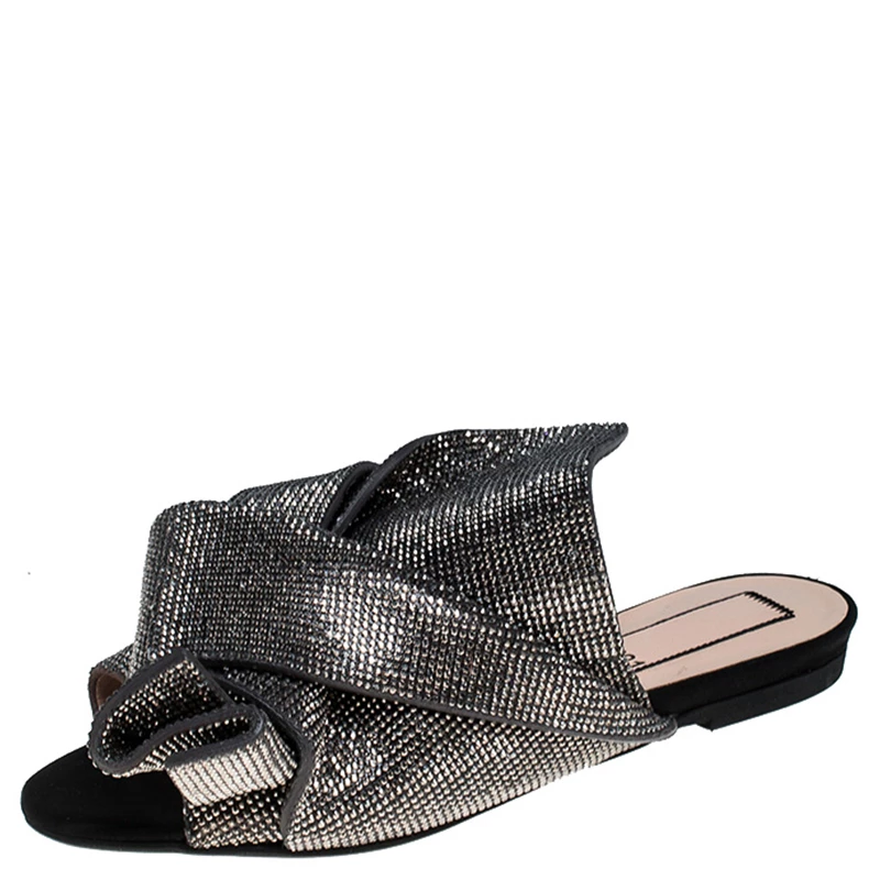 N21 N°21 Metallic Grey Leather Crystal Embellished Bow Flat Mules Size 36 Women Flats N21 N°21 Metallic Grey Leather Crystal Embellished Bow Flat Mules Size 36 Women Flats -N21shop luxury women n21 used shoes p239233 003