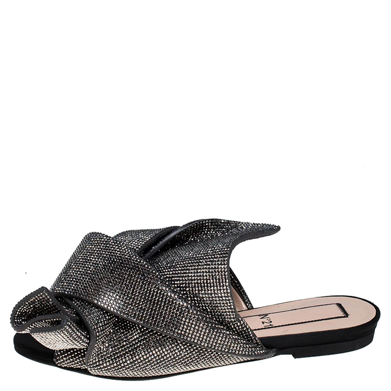 N21 N°21 Metallic Grey Leather Crystal Embellished Bow Flat Mules Size 36 Women Flats N21 N°21 Metallic Grey Leather Crystal Embellished Bow Flat Mules Size 36 Women Flats -N21shop luxury women n21 used shoes p239233 004