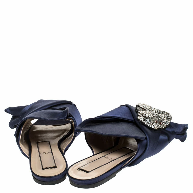 N21 Blue Satin Knot Embellished Mules Size 37 Women Sandals N21 Blue Satin Knot Embellished Mules Size 37 Women Sandals -N21shop luxury women n21 used shoes p241330 003