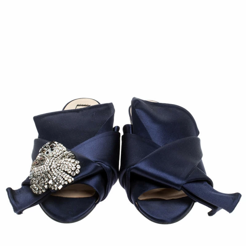 N21 Blue Satin Knot Embellished Mules Size 37 Women Sandals N21 Blue Satin Knot Embellished Mules Size 37 Women Sandals -N21shop luxury women n21 used shoes p241330 1572326607 010