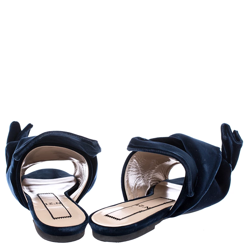 N21 Dark Blue Velvet Knot Flat Mules Size 38 Women Flats N21 Dark Blue Velvet Knot Flat Mules Size 38 Women Flats -N21shop luxury women n21 used shoes p242952 002