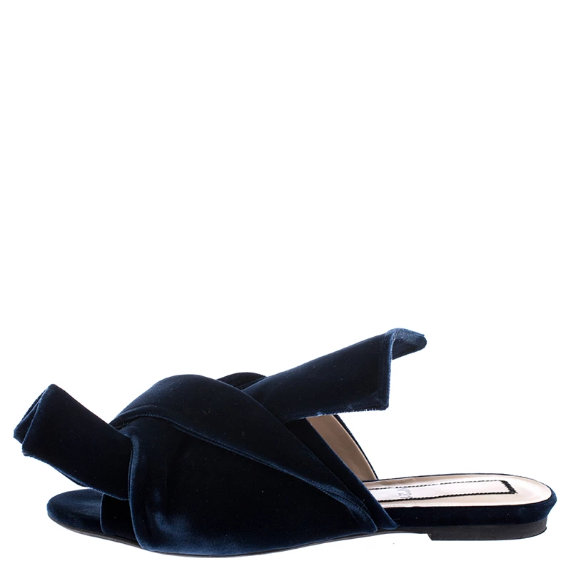 N21 Dark Blue Velvet Knot Flat Mules Size 38 Women Flats N21 Dark Blue Velvet Knot Flat Mules Size 38 Women Flats -N21shop luxury women n21 used shoes p242952 004