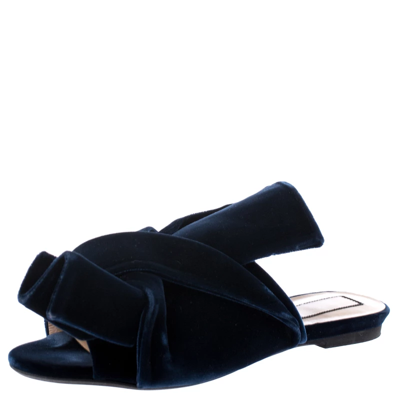 N21 Dark Blue Velvet Knot Flat Mules Size 38 Women Flats N21 Dark Blue Velvet Knot Flat Mules Size 38 Women Flats -N21shop luxury women n21 used shoes p242952 005