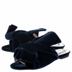 N21 Dark Blue Velvet Knot Flat Mules Size 38 Women Flats 5 N21 Dark Blue Velvet Knot Flat Mules Size 38 Women Flats -N21shop luxury women n21 used shoes p242952 006