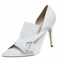 N21 N°21 White Leather Tundra Knotted Pointed Toe D'orsay Pumps Size 41 Women