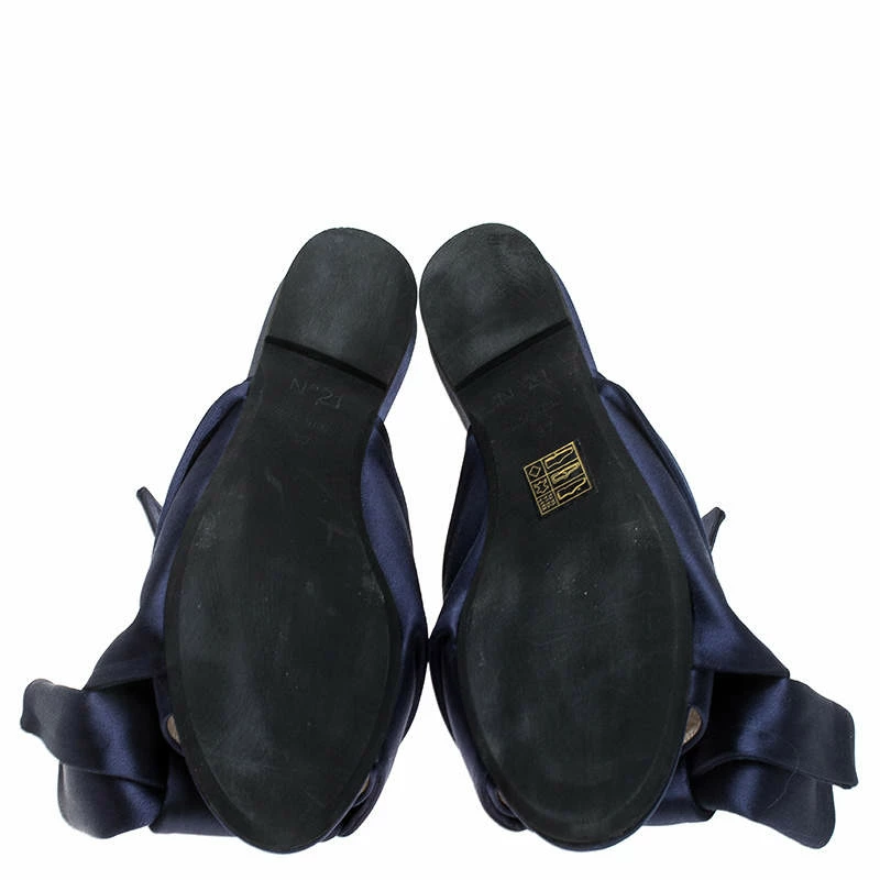 N21 Blue Satin Knot Flat Mules Size 37 Women Flats N21 Blue Satin Knot Flat Mules Size 37 Women Flats -N21shop luxury women n21 used shoes p243366 003