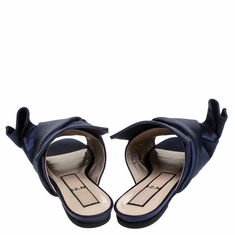 N21 Blue Satin Knot Flat Mules Size 37 Women Flats N21 Blue Satin Knot Flat Mules Size 37 Women Flats -N21shop luxury women n21 used shoes p243366 004