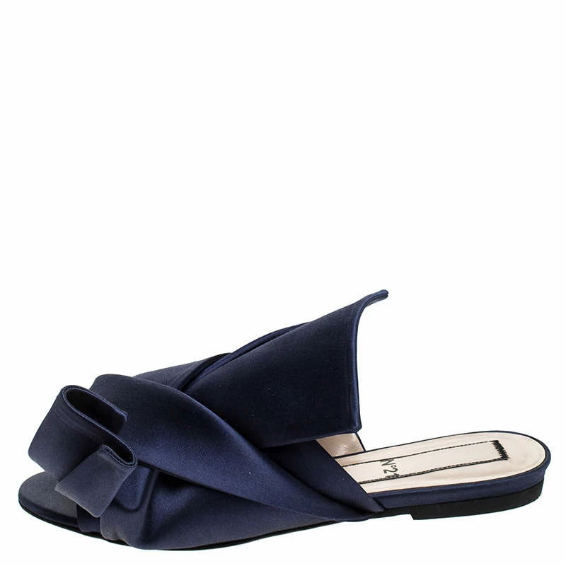N21 Blue Satin Knot Flat Mules Size 37 Women Flats N21 Blue Satin Knot Flat Mules Size 37 Women Flats -N21shop luxury women n21 used shoes p243366 005