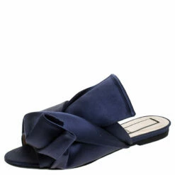 N21 Blue Satin Knot Flat Mules Size 37 Women Flats