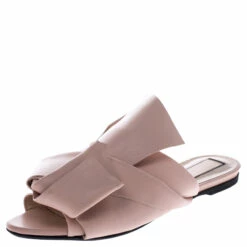 N21 Beige Leather Knot Flat Mules Size 39 Women Flats