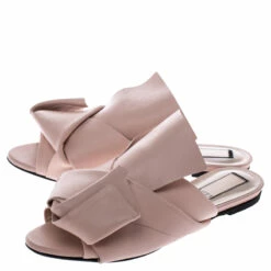 N21 Beige Leather Knot Flat Mules Size 39 Women Flats -N21shop luxury women n21 used shoes p247063 009