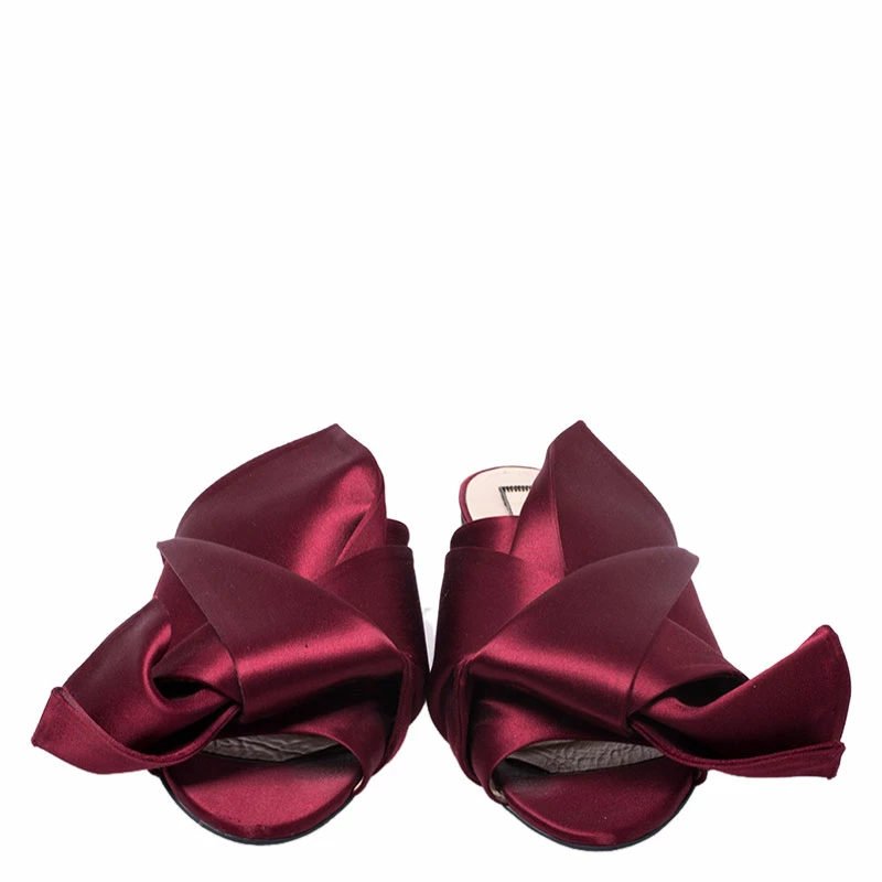 N21 Burgundy Satin Knot Mules Slide Size 39 Women Sandals N21 Burgundy Satin Knot Mules Slide Size 39 Women Sandals -N21shop luxury women n21 used shoes p249957 003