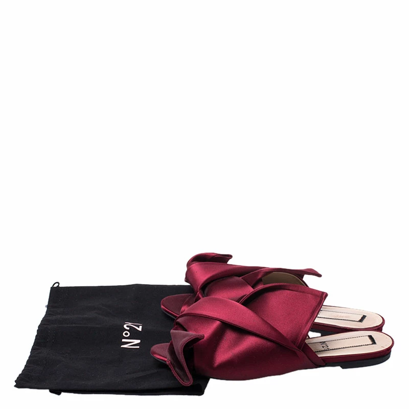 N21 Burgundy Satin Knot Mules Slide Size 39 Women Sandals N21 Burgundy Satin Knot Mules Slide Size 39 Women Sandals -N21shop luxury women n21 used shoes p249957 006