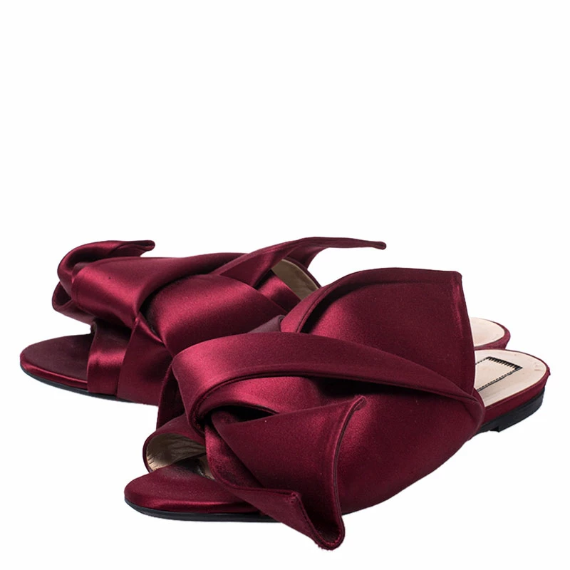 N21 Burgundy Satin Knot Mules Slide Size 39 Women Sandals N21 Burgundy Satin Knot Mules Slide Size 39 Women Sandals -N21shop luxury women n21 used shoes p249957 008
