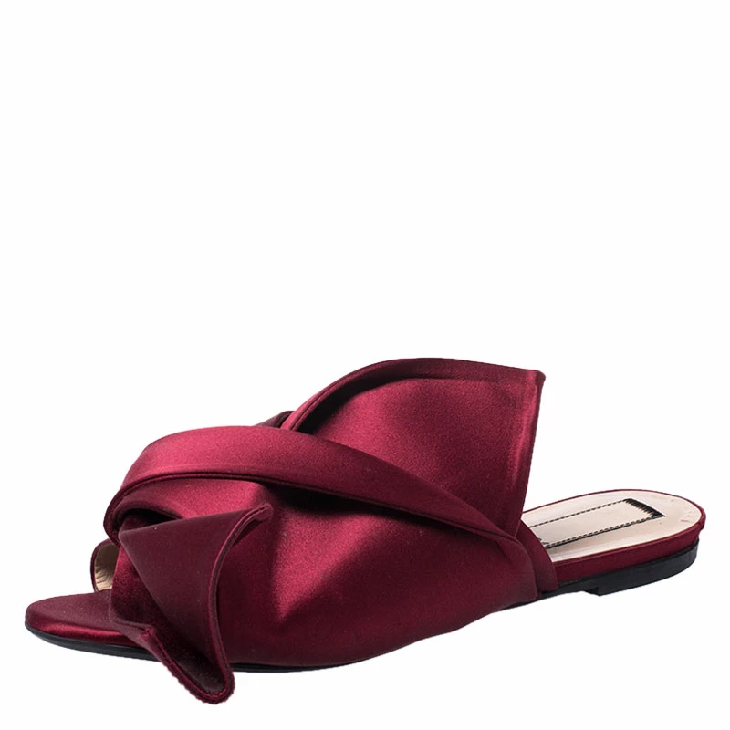 N21 Burgundy Satin Knot Mules Slide Size 39 Women Sandals N21 Burgundy Satin Knot Mules Slide Size 39 Women Sandals -N21shop luxury women n21 used shoes p249957 009