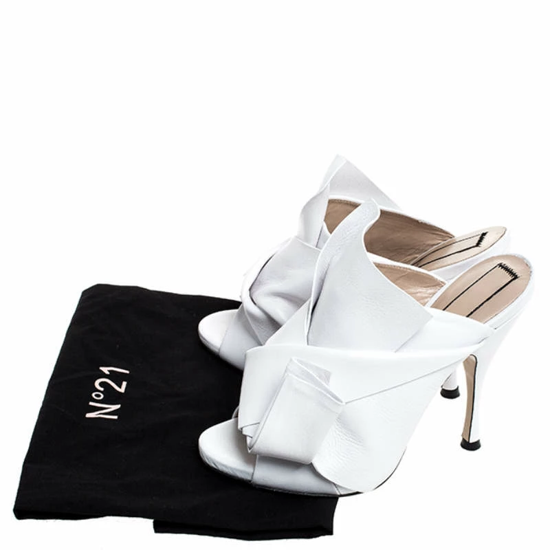 N21 White Leather Ronny Pleated Mules Size 37 Women Sandals N21 White Leather Ronny Pleated Mules Size 37 Women Sandals -N21shop luxury women n21 used shoes p251293 007