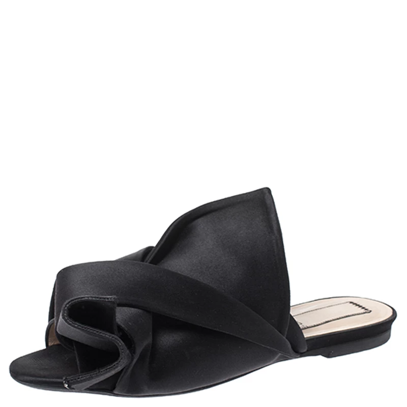 N21 Black Satin Knot Flat Slip On Mules Size 38 Women Flats N21 Black Satin Knot Flat Slip On Mules Size 38 Women Flats -N21shop luxury women n21 used shoes p253373 007