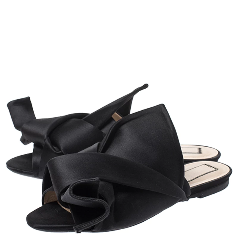 N21 Black Satin Knot Flat Slip On Mules Size 38 Women Flats N21 Black Satin Knot Flat Slip On Mules Size 38 Women Flats -N21shop luxury women n21 used shoes p253373 008