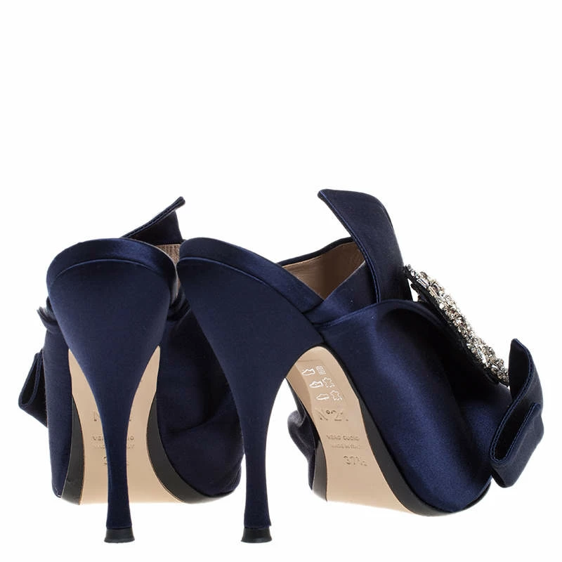N21 Navy Blue Satin Raso Knot Peep Toe Mules Size 37.5 Women Sandals N21 Navy Blue Satin Raso Knot Peep Toe Mules Size 37.5 Women Sandals -N21shop luxury women n21 used shoes p260497 002