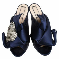 N21 Navy Blue Satin Raso Knot Peep Toe Mules Size 37.5 Women Sandals 4 N21 Navy Blue Satin Raso Knot Peep Toe Mules Size 37.5 Women Sandals -N21shop luxury women n21 used shoes p260497 003